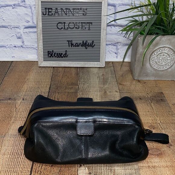 Fossil Soft Leather Black Travel Toiletry Bag Shaving Dopp Vintage - Picture 4 of 13